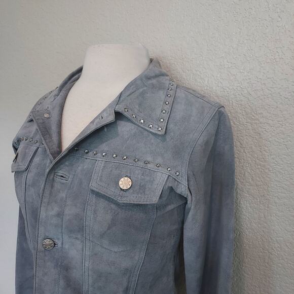 Lili Le Rose Baby Blue Suede Button Jacket Size M - Picture 6 of 13